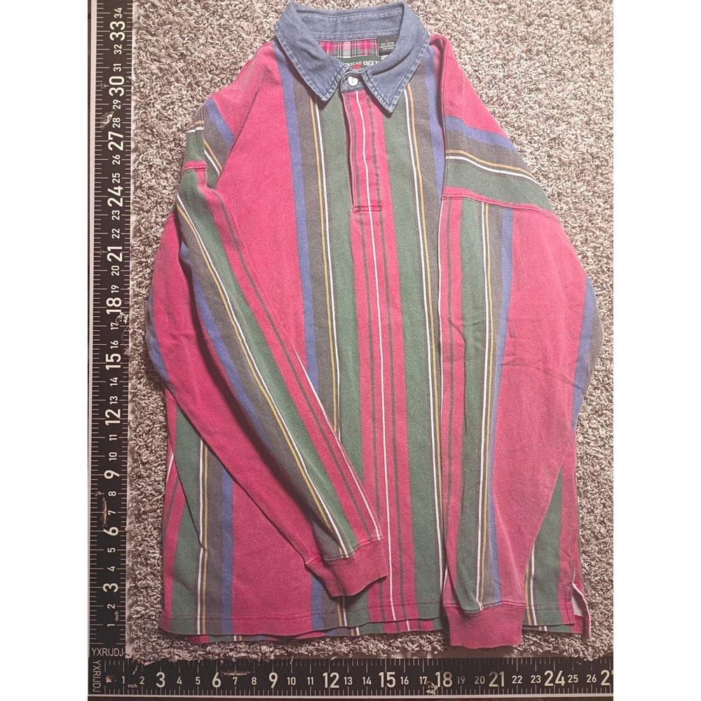 Vintage American Eagle Striped Rugby Shirt Mens XL Denim Collar Long Sleeve 90s